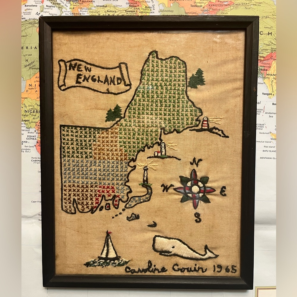 Framed Vintage Sampler - 1965 New England